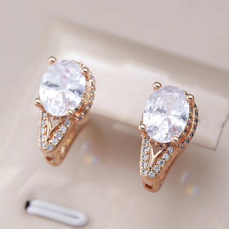 Chic Geometric Rose Gold Drop Earrings with Natural Zircon Accents