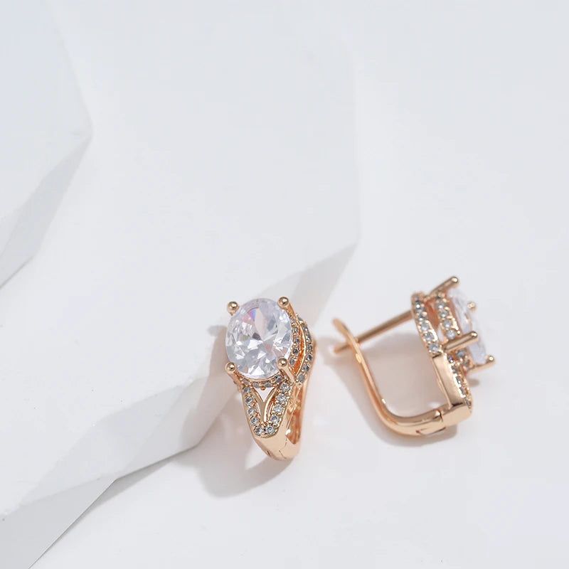 Chic Geometric Rose Gold Drop Earrings with Natural Zircon Accents