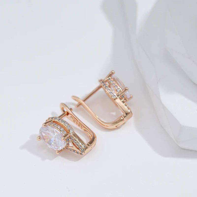 Chic Geometric Rose Gold Drop Earrings with Natural Zircon Accents