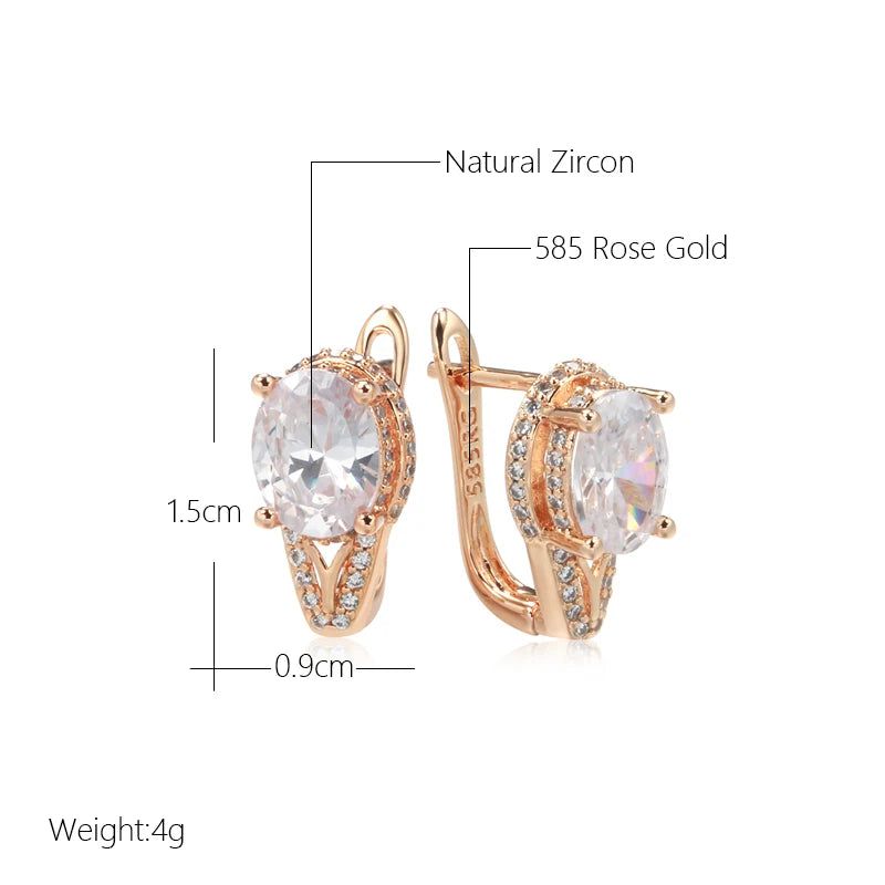 Chic Geometric Rose Gold Drop Earrings with Natural Zircon Accents