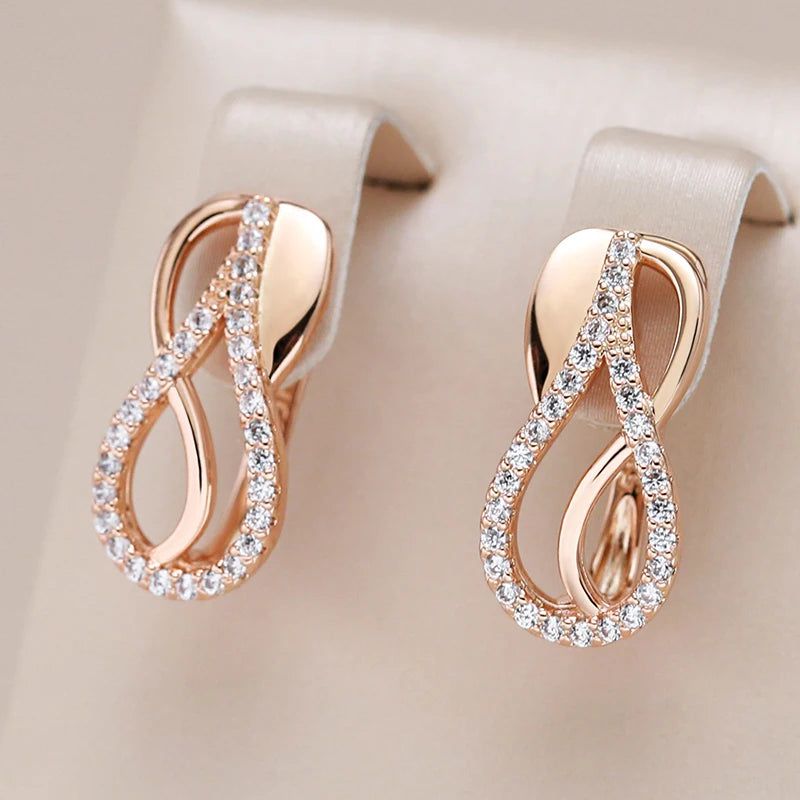 Chic Geometric Rose Gold Drop Earrings with Natural Zircon - Vintage Luxury Jewelry