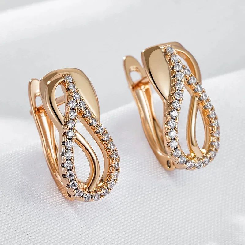 Chic Geometric Rose Gold Drop Earrings with Natural Zircon - Vintage Luxury Jewelry