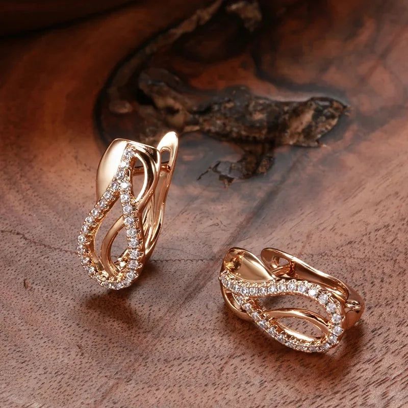 Chic Geometric Rose Gold Drop Earrings with Natural Zircon - Vintage Luxury Jewelry