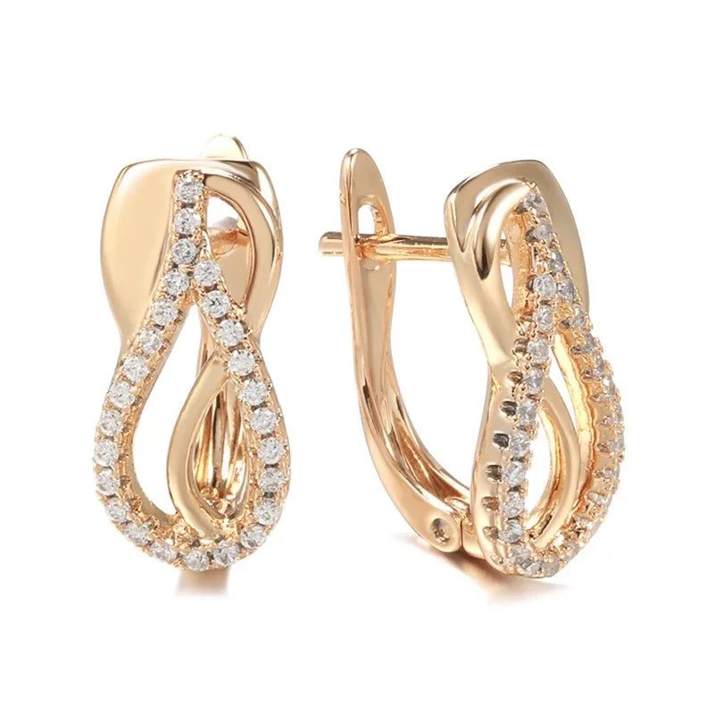 Chic Geometric Rose Gold Drop Earrings with Natural Zircon - Vintage Luxury Jewelry