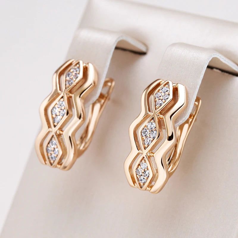 Chic Geometric Square Earrings with Natural Zircon in 585 Rose Gold Finish - High-Quality Jewelry