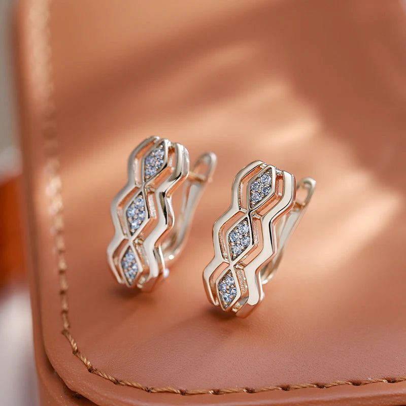 Chic Geometric Square Earrings with Natural Zircon in 585 Rose Gold Finish - High-Quality Jewelry