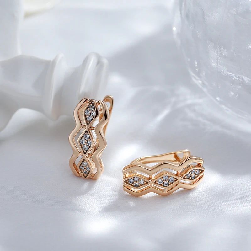 Chic Geometric Square Earrings with Natural Zircon in 585 Rose Gold Finish - High-Quality Jewelry