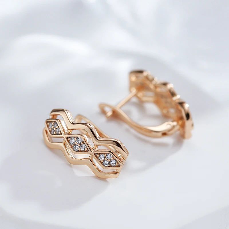 Chic Geometric Square Earrings with Natural Zircon in 585 Rose Gold Finish - High-Quality Jewelry