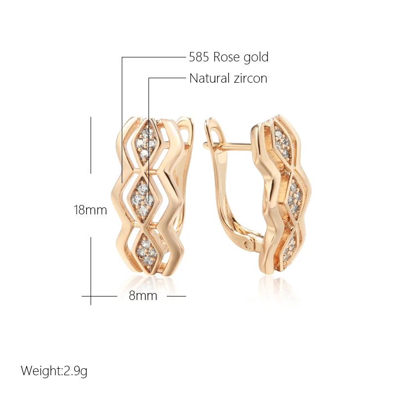 Chic Geometric Square Earrings with Natural Zircon in 585 Rose Gold Finish - High-Quality Jewelry