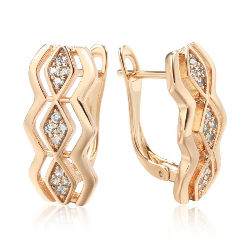 Chic Geometric Square Earrings with Natural Zircon in 585 Rose Gold Finish - High-Quality Jewelry