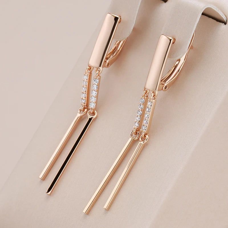 Chic Geometric Tassel Dangle Earrings in 585 Rose Gold with Natural Zircon