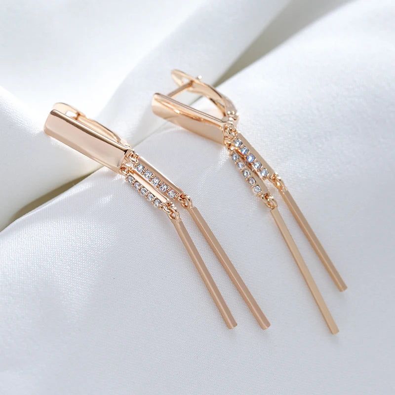 Chic Geometric Tassel Dangle Earrings in 585 Rose Gold with Natural Zircon