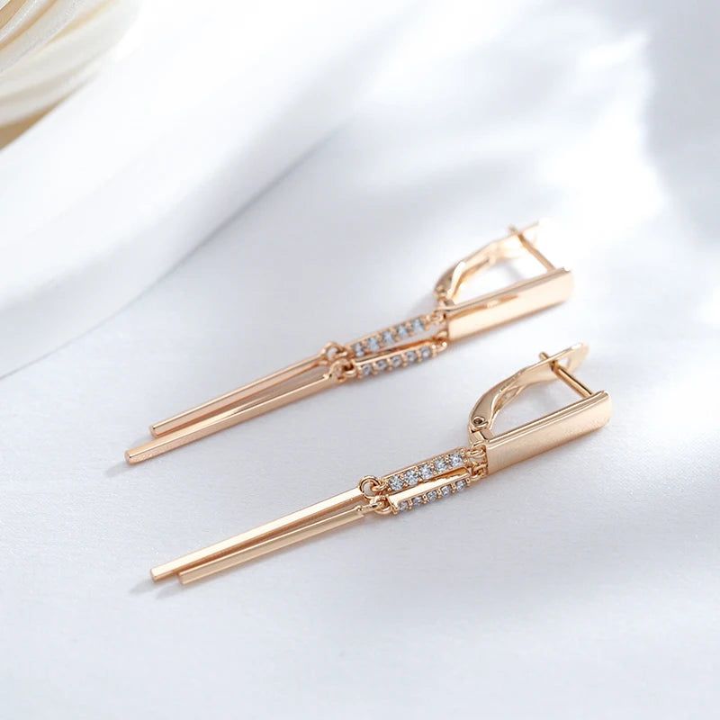 Chic Geometric Tassel Dangle Earrings in 585 Rose Gold with Natural Zircon