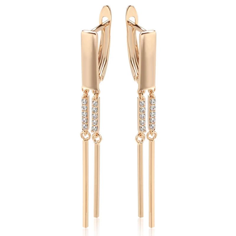 Chic Geometric Tassel Dangle Earrings in 585 Rose Gold with Natural Zircon