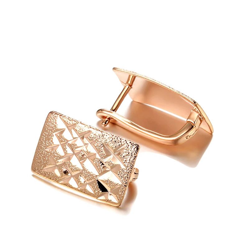 Chic Glossy Square 585 Rose Gold Dangle Earrings - Stylish Trendy Jewelry