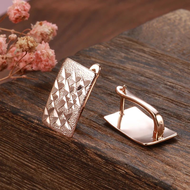 Chic Glossy Square 585 Rose Gold Dangle Earrings - Stylish Trendy Jewelry