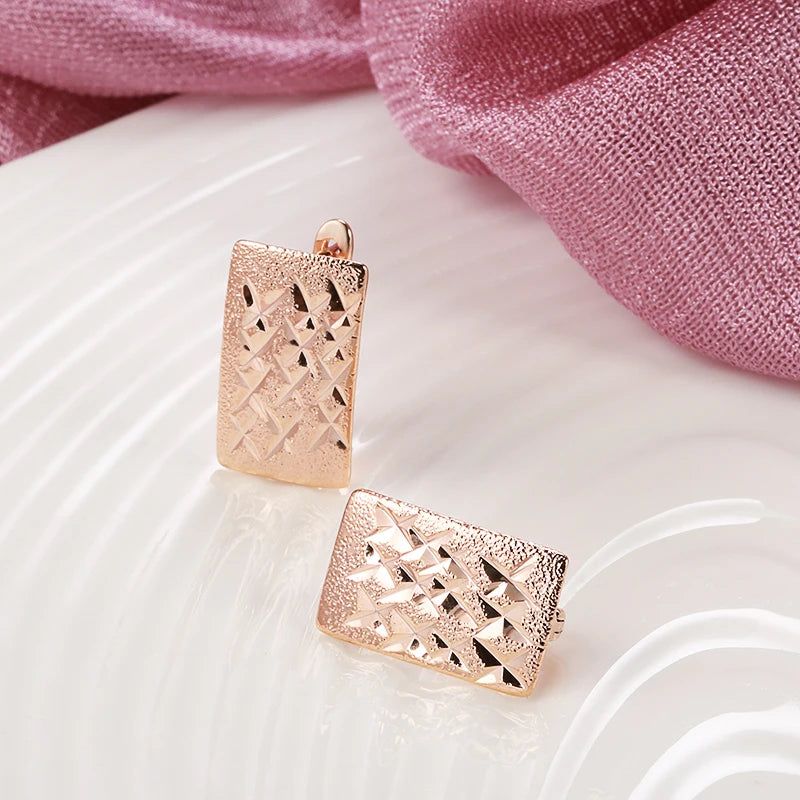 Chic Glossy Square 585 Rose Gold Dangle Earrings - Stylish Trendy Jewelry