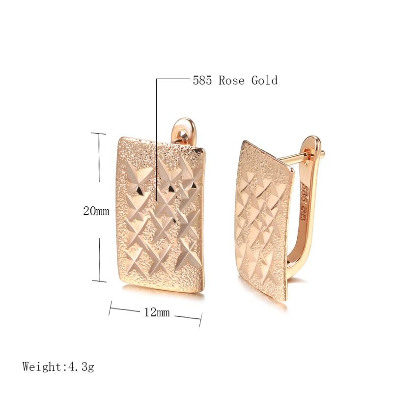 Chic Glossy Square 585 Rose Gold Dangle Earrings - Stylish Trendy Jewelry