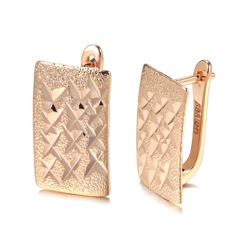 Chic Glossy Square 585 Rose Gold Dangle Earrings - Stylish Trendy Jewelry