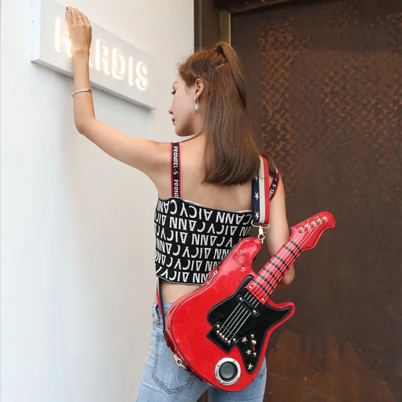 Chic Guitar-Shaped Handbag for Women - Luxury Messenger Bag with USB & SD Compartments