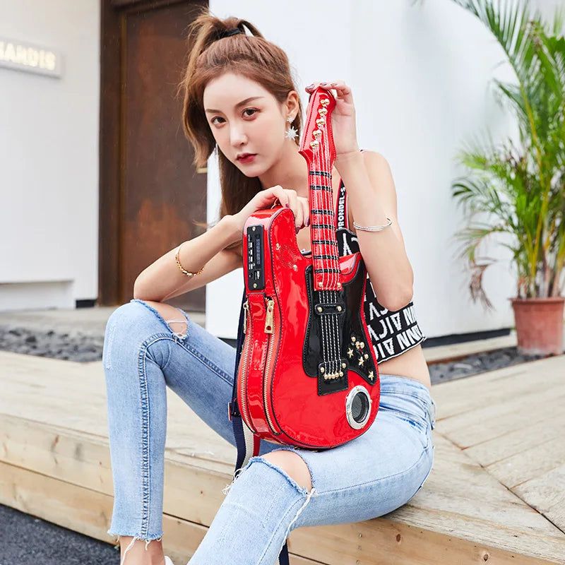 Chic Guitar-Shaped Handbag for Women - Luxury Messenger Bag with USB & SD Compartments