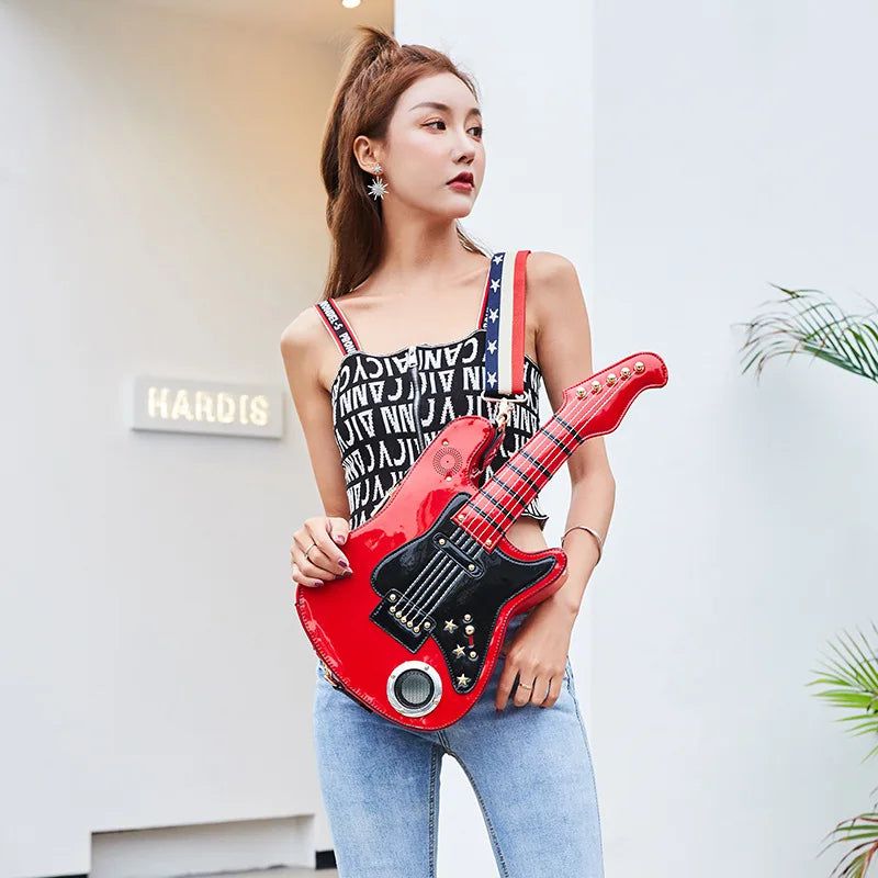 Chic Guitar-Shaped Handbag for Women - Luxury Messenger Bag with USB & SD Compartments