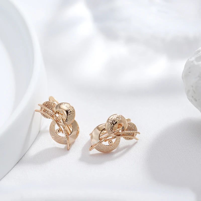 Chic Hollow Geometric Rose Gold Earrings - Vintage Style with Glossy Finish