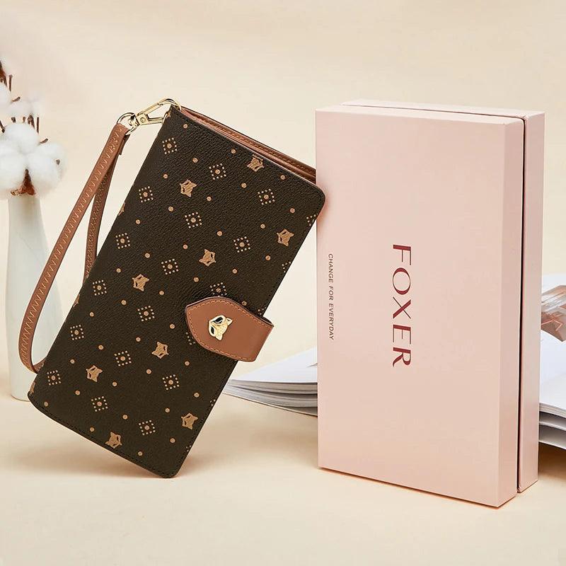 Chic Monogram PVC Leather Long Wallet for Women with Wriststrap - Foxer Stylish Card Holder and Coin Purse