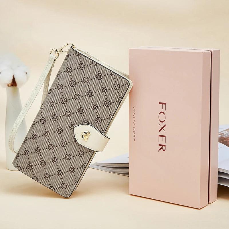 Chic Monogram PVC Leather Long Wallet for Women with Wriststrap - Foxer Stylish Card Holder and Coin Purse