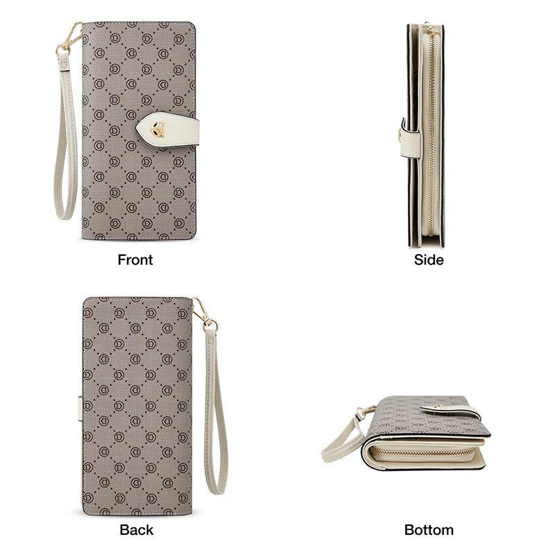 Chic Monogram PVC Leather Long Wallet for Women with Wriststrap - Foxer Stylish Card Holder and Coin Purse