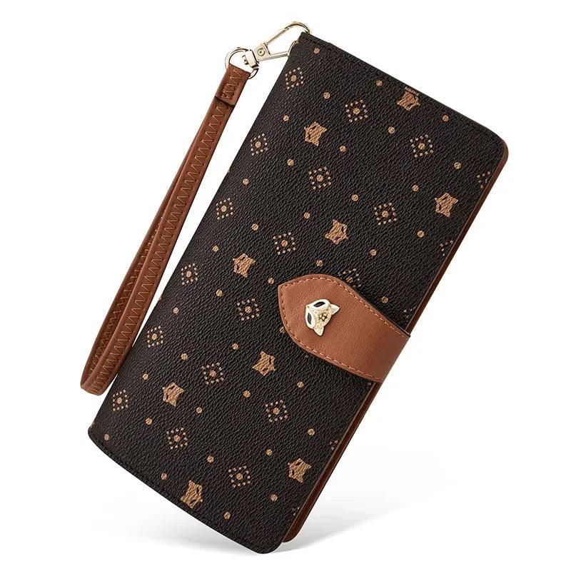 Chic Monogram PVC Leather Long Wallet for Women with Wriststrap - Foxer Stylish Card Holder and Coin Purse