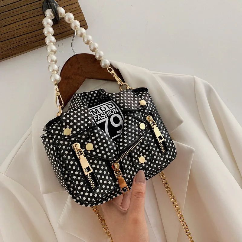 Chic Pearl Handle Mini Dot Jacket Crossbody Bag for Women