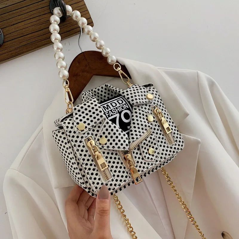 Chic Pearl Handle Mini Dot Jacket Crossbody Bag for Women