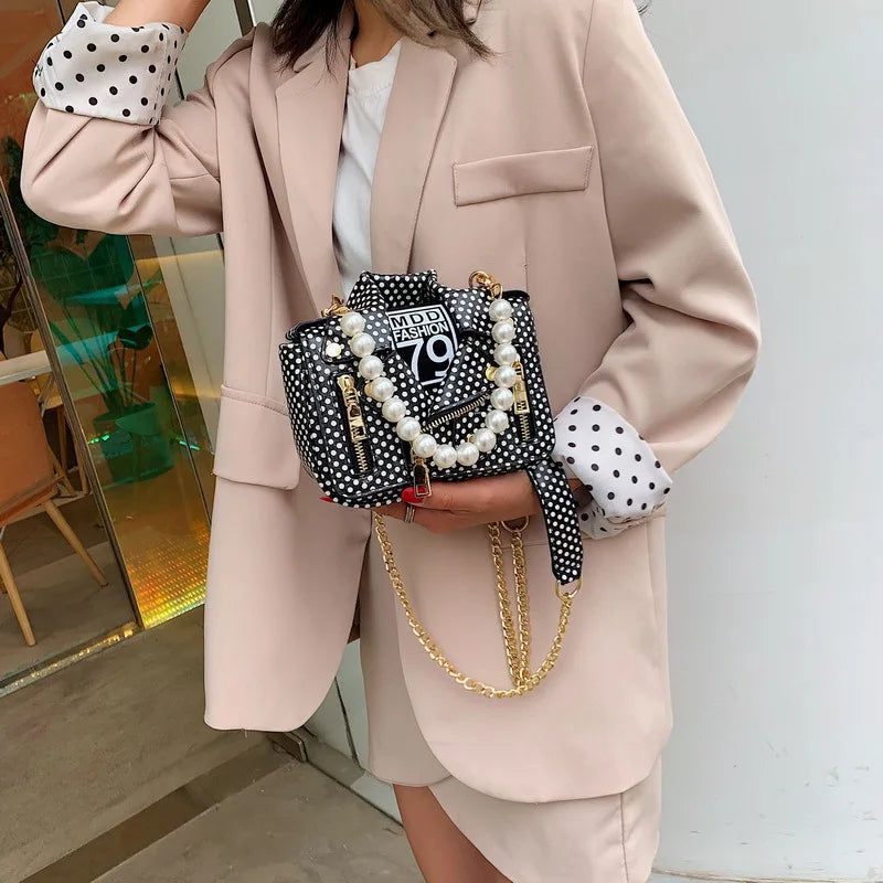 Chic Pearl Handle Mini Dot Jacket Crossbody Bag for Women