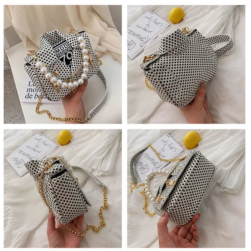 Chic Pearl Handle Mini Dot Jacket Crossbody Bag for Women