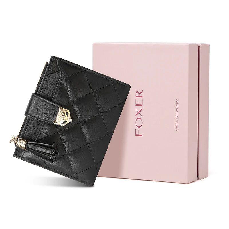 Chic Plaid Women's Split Leather Wallet - High-Quality Multi-Purpose Card Holder & Coin Purse by Foxer