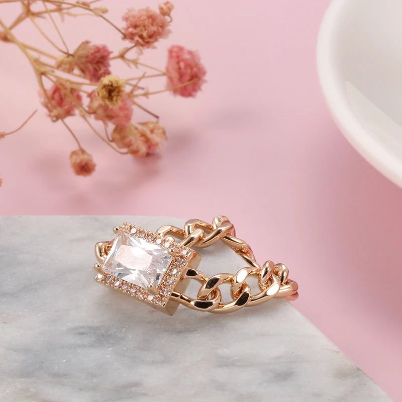 Chic Punk Rose Gold Square Zircon Ring - Hot Fashion Tanks Chain Jewelry