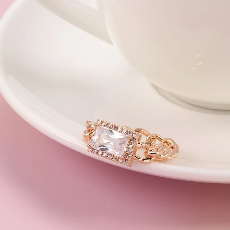 Chic Punk Rose Gold Square Zircon Ring - Hot Fashion Tanks Chain Jewelry