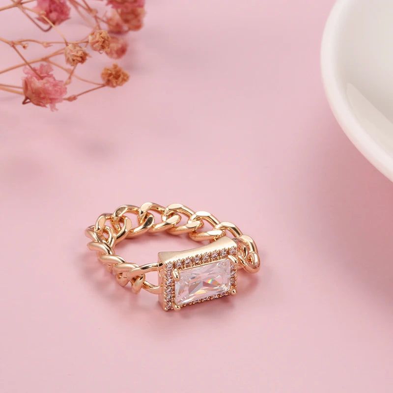 Chic Punk Rose Gold Square Zircon Ring - Hot Fashion Tanks Chain Jewelry