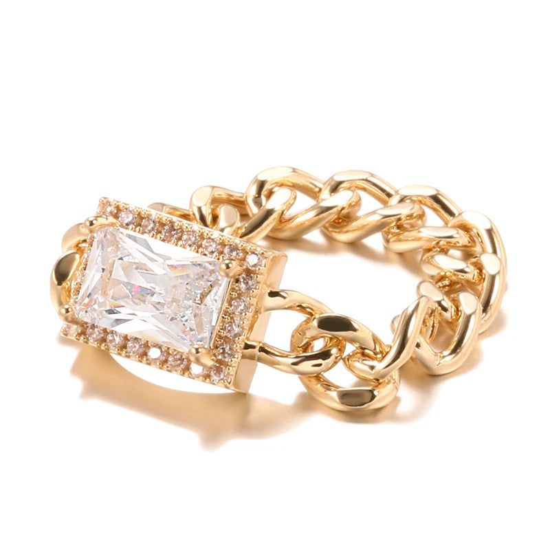 Chic Punk Rose Gold Square Zircon Ring - Hot Fashion Tanks Chain Jewelry