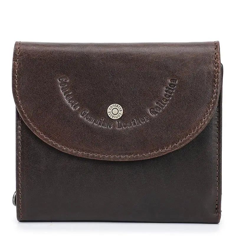 Chic RFID-Blocking Genuine Leather Wallet for Women - Stylish Short Cowhide Three-Fold Purse with Zipper Closure