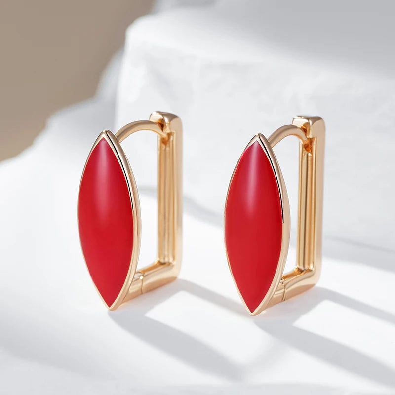 Chic Red Enamel Geometric Drop Earrings in 585 Rose Gold Finish