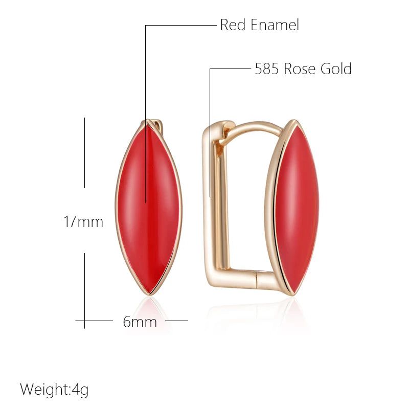 Chic Red Enamel Geometric Drop Earrings in 585 Rose Gold Finish