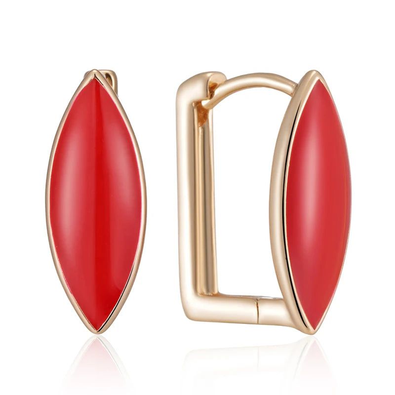 Chic Red Enamel Geometric Drop Earrings in 585 Rose Gold Finish