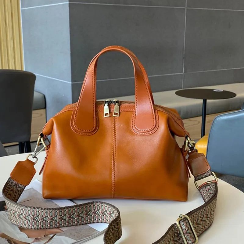 Chic Retro Cowhide Tote Bag - Spacious Genuine Leather Handbag for Women, Shoulder & Crossbody Style