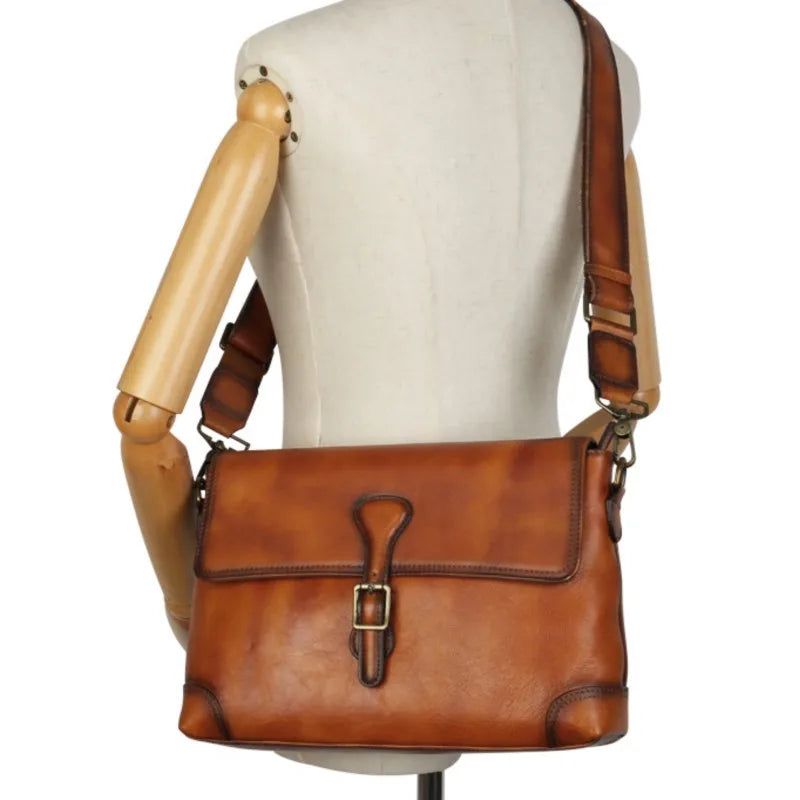 Chic Retro Genuine Leather Crossbody Bag - High-End Cowhide Women's Shoulder Satchel