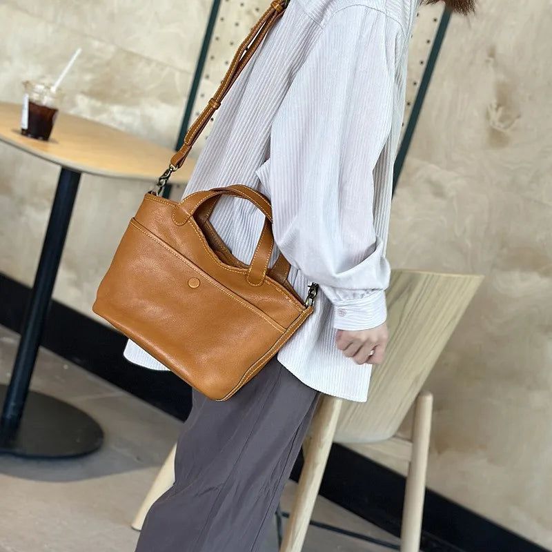 Chic Retro Genuine Leather Shoulder Handbag - Spacious Commuter Bag for Women