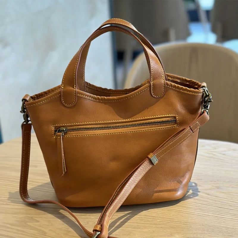 Chic Retro Genuine Leather Shoulder Handbag - Spacious Commuter Bag for Women