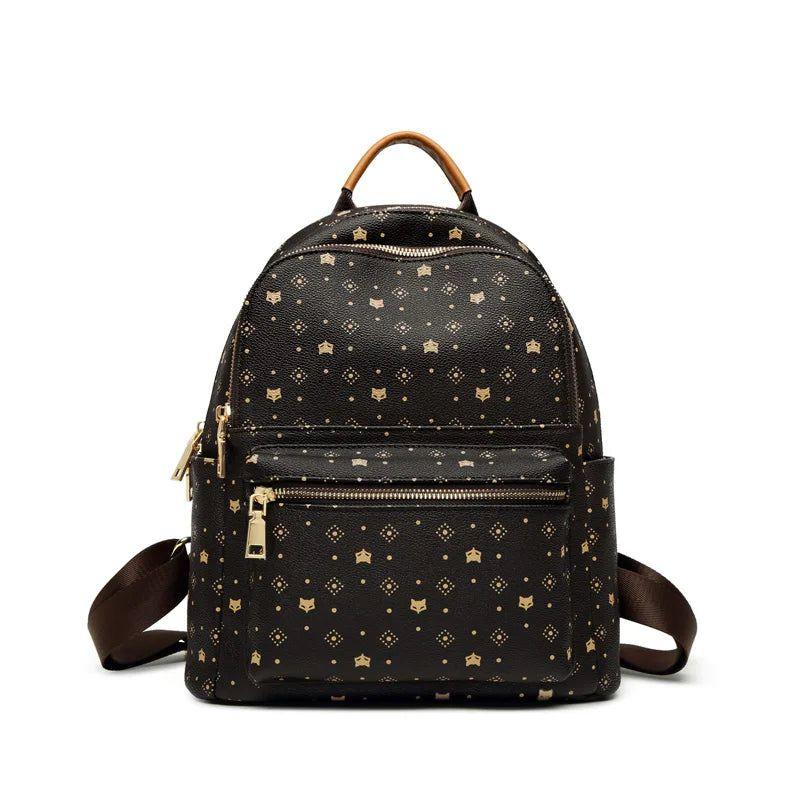 Chic Retro Monogram Women's Backpack - Foxer PVC Fashion Rucksack for Travel & Business