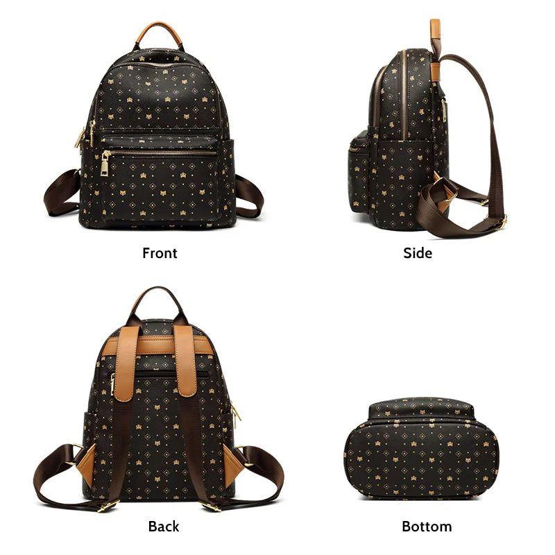 Chic Retro Monogram Women's Backpack - Foxer PVC Fashion Rucksack for Travel & Business